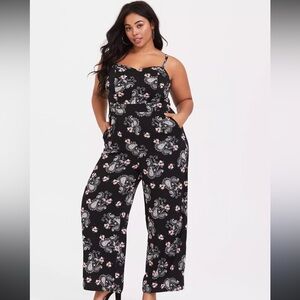 Torrid Black & Pink Paisley Wide Leg Challis Jumpsuit size 4